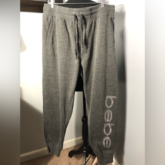 Bebe women jogger pants gray fall winter pockets logo EUC - Picture 1 of 5
